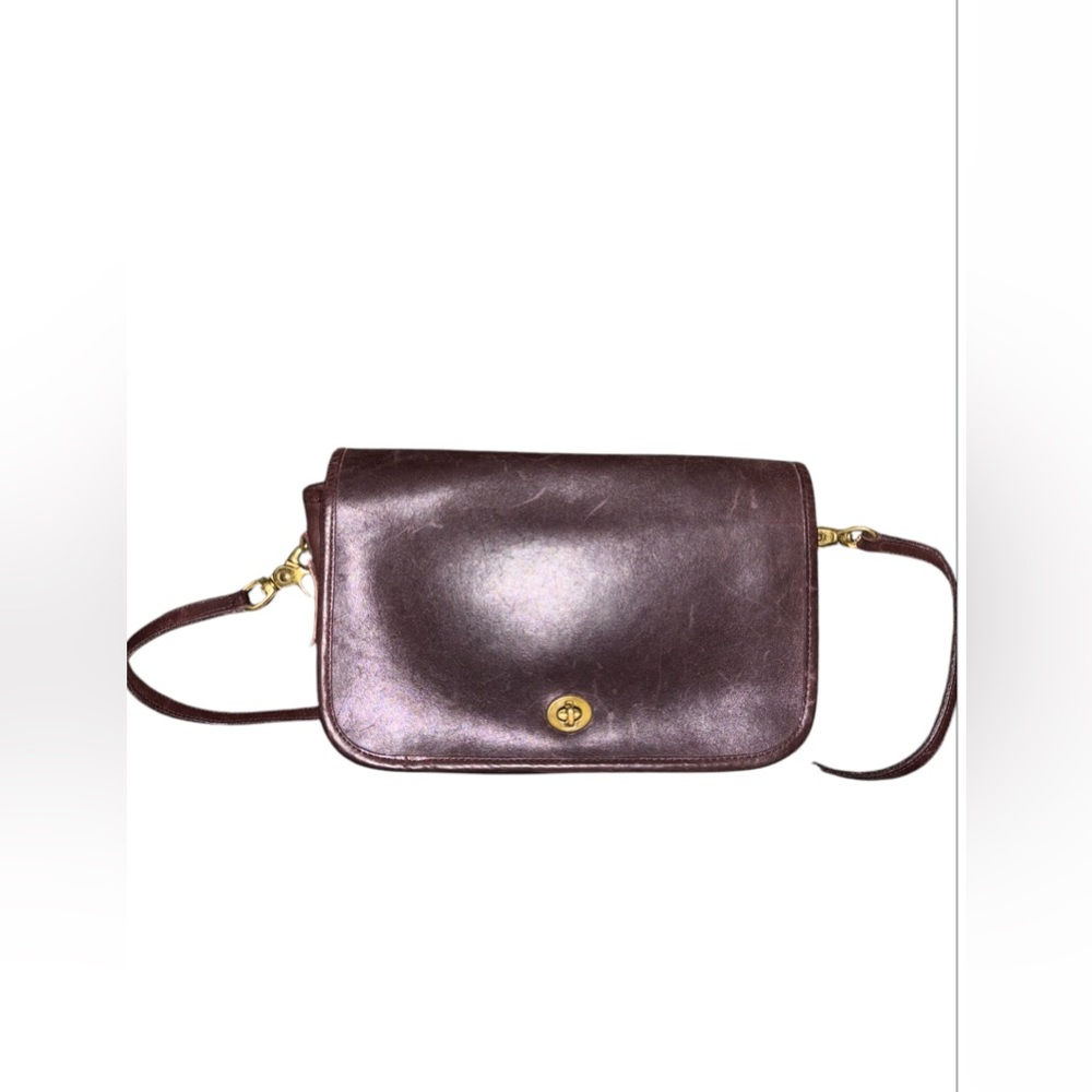 Vintage Coach Brown Leather Turn-lock Flap Crossbody Purse